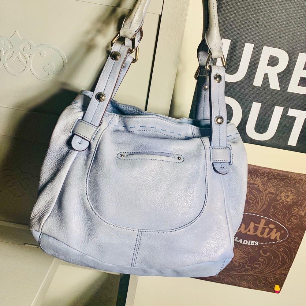 B. Makowski Light Blue Lether Hobo Bag EUC